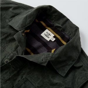 Flint & Tinder: Flannel-Linned Waxed Trucker Jacket in Moss, Medium